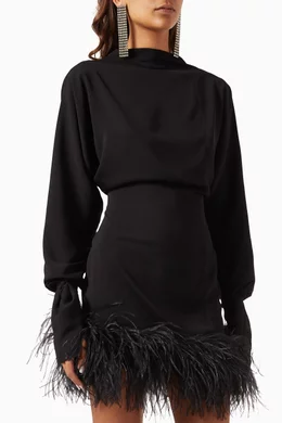 Buy 16ARLINGTON Black Flora Feather Mini Dress in Crepe For Women Online |  Ounass Saudi