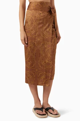 Buy Never Fully Dressed Brown Jasper Bandana-print Midi Wrap Skirt in  Viscose For Women Online | Ounass Saudi