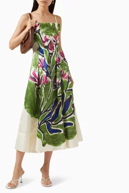 Buy Aje Green Paradiso Cinched Midi Dress in Linen Blend For Women Online |  Ounass Saudi