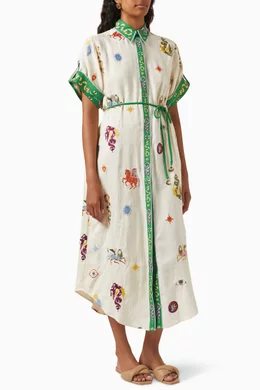 Buy ALEMAIS Multicolour Seeker Embroidered Shirt Dress in Linen For Women  Online | Ounass Saudi