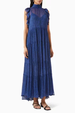 Buy Shona Joy Blue Saldanha High-neck Tiered Maxi Dress in Chiffon For  Women Online | Ounass Saudi