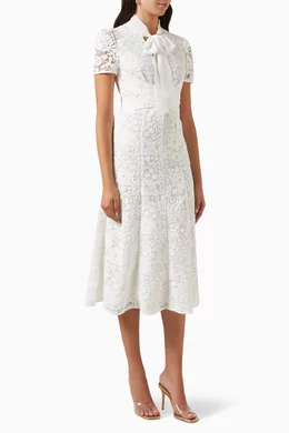 Buy Self-Portrait White Cord Lace Crossover Midi Dress For Women
