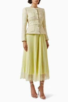 knee length dresses for ladies Self-Portrait Lace Collared Midi Dress in Yellow
