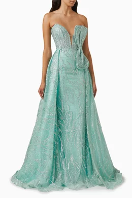 Buy Jovani Green Strapless Ribbon Gown in Beaded Tulle For Women Online |  Ounass Saudi