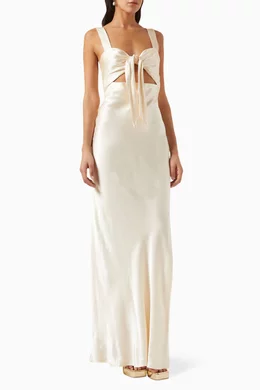 la lune bow tie maxi dresses cream marissa_m_j on LTK