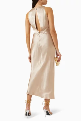 Buy Shona Joy Gold La Lune High Neck Midi Dress For Women Online