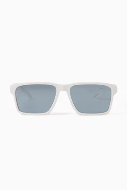 Buy Prada White Linea Rossa Rectangular Sunglasses in Rubber For
