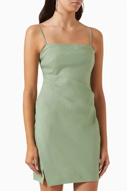 Buy Theory Green Pleated Mini Dress in Linen For Women Online | Ounass Saudi