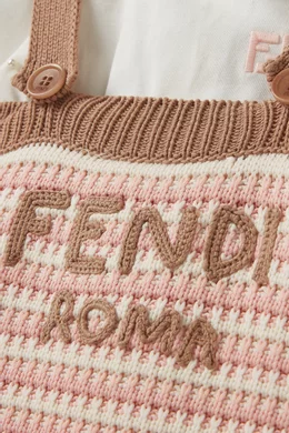 Buy Fendi Brown Logo Bodysuit & Striped Crochet Overall Set in