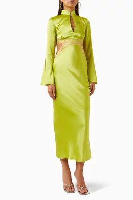 green emerald velvet dress VIOLETTA CREPE DE CHINE MINI DRESS IN OLIVE GREEN  DE LA VALI OFFICIAL