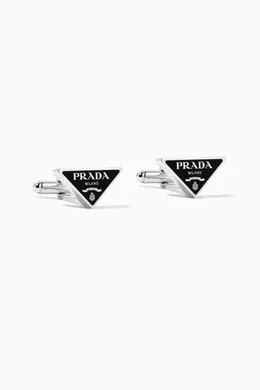 Buy Prada Black Triangle Logo Cufflinks in Sterling Silver For Men Online Ounass Saudi