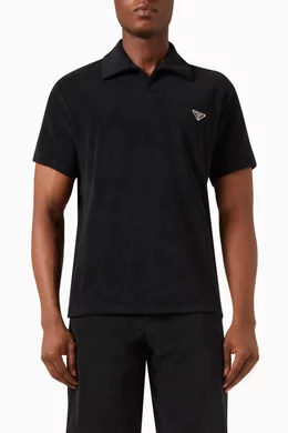 トップス prada black triangle logo polo shirt Buy Prada Black Logo Polo Shirt in Terrycloth For Men Online