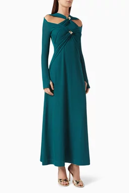 chats by c.dam green dress Chats By C.Dam Green Satin Phan Midi Dress M Chats By C.Dam