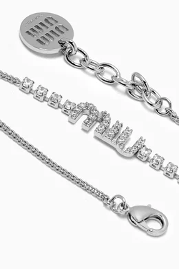 関税・送料込み【MIU MIU】CRYSTALS LOGO BRACELET Crystal-embellished logo bracelet in silver - Miu Miu