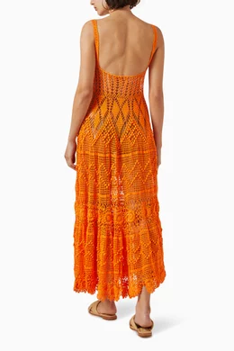 alix pinho crochet dress Buy Alix Pinho Orange Sophie Maxi Dress in Crochet Cotton For Women Online