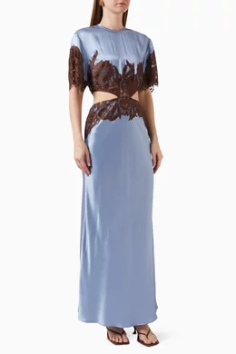 Buy SIR The Label Blue Danseurs Lace Cut-out Gown in Silk For Women Online  | Ounass Saudi