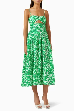 shona joy green floral dress Shona Joy Marguerite One Shoulder Midi Dress in Evergreen/Ivory – Coco &  Lola main image 1