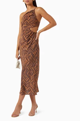 Buy Shona Joy Brown Alene Asymmetrical Midi Dress in Silk For