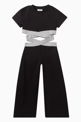 Buy Fendi Black Glitter Logo detail T shirt in Cotton For Girls Online Ounass Saudi