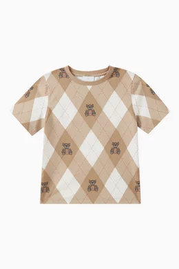 Buy Burberry Neutral Argyle pattern Bear print T shirt in Cotton For Boys Online Ounass Saudi