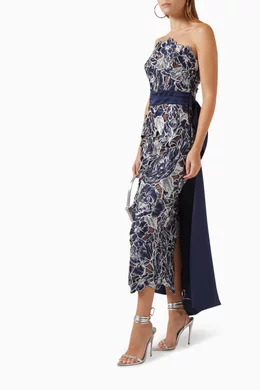 Buy Marchesa Notte Blue Embroidered Strapless Midi Dress in Satin For Women  Online | Ounass Saudi