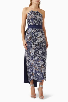 Buy Marchesa Notte Blue Embroidered Strapless Midi Dress in Satin For Women  Online | Ounass Saudi