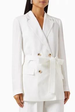 Belted Blazer Ladies White Double Breasted Blazer Off-White Single