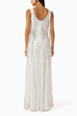Buy Amelia Rose Neutral Embellished Maxi Dress in Tulle For Women