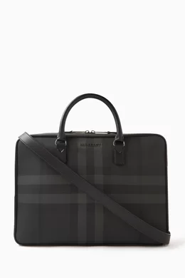 Buy Burberry Grey Check Logo Plaque Briefcase in Coated Canvas For Men Online Ounass Saudi