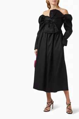 Buy Aje Black Valentina Bow Midi Dress in Cotton-poplin For