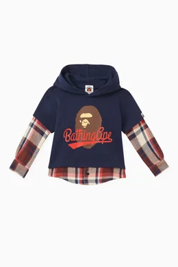 Buy A Bathing Ape Blue Bape Check Shirt Layered Hoodie in Cotton For Boys Online Ounass Saudi