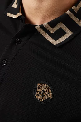 Buy Versace Black Greca Polo Shirt in Cotton For Men Online