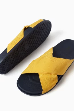 Buy Kith Yellow Crossover Slides in Fabric For Men Online  display picture 2