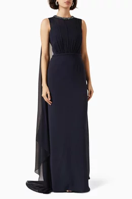 Buy Teri Jon Blue Embellished Neckline Dress in Chiffon For Women Online |  Ounass Saudi