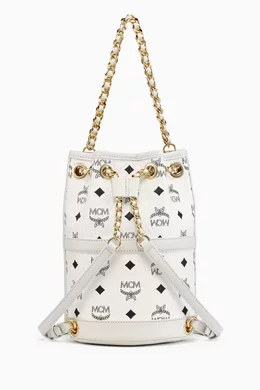 Buy MCM White Mini Aren Chain Backpack in Visetos For Women  display picture 1