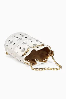 Buy MCM White Mini Aren Chain Backpack in Visetos For Women  display picture 1