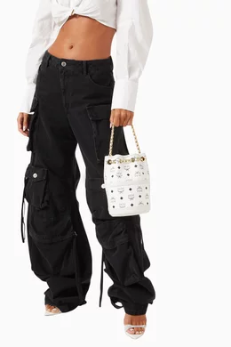 Buy MCM White Mini Aren Chain Backpack in Visetos For Women  display picture 2