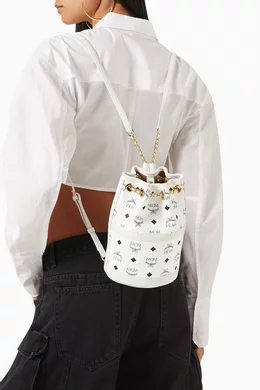 Buy MCM White Mini Aren Chain Backpack in Visetos For Women  display picture 1