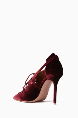 Buy Malone Souliers Burgundy Montana 100 Lace up Pumps in Velvet For Women Online Ounass Saudi