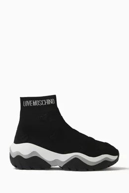 Buy Love Moschino Black Logo Sock Sneakers For Women Online Ounass Saudi