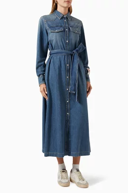 golden goose denim dress Green Ayla Short Puff Sleeve Organic Cotton Mini Dress main image 0