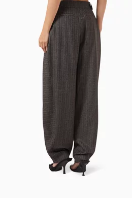 Buy Stella McCartney Grey Pinstripe Pleated Wide-leg Pants in Wool
