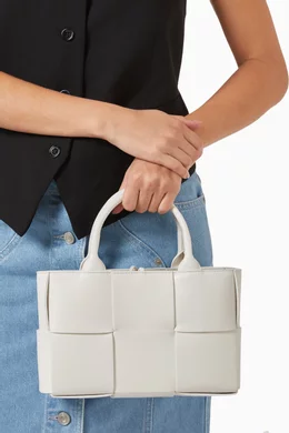 Buy Bottega Veneta White Mini Arco Tote Bag in Intrecciato Leather