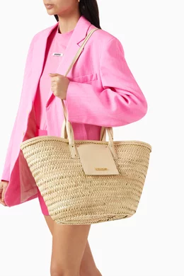 Pink Jacquemus Straw Tote Jacquemus // Pink Panier Soli Wicker
