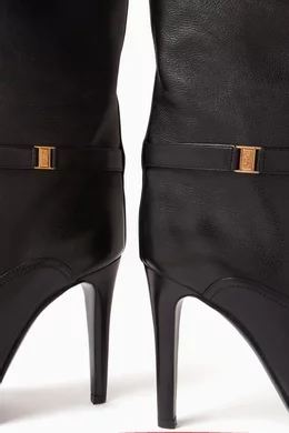 Buy SAINT LAURENT Black Diane Knee-high Boots in Grained Leather