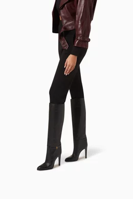 Buy SAINT LAURENT Black Diane Knee-high Boots in Grained