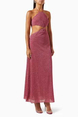 Buy Oseree Pink Lumière O Gem Cut-out Maxi Dress in Lurex