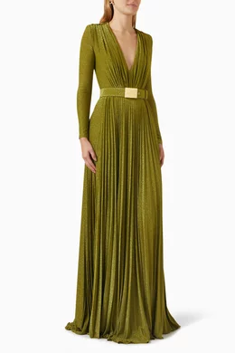Buy Elisabetta Franchi Green Belted Maxi Dress in Lurex