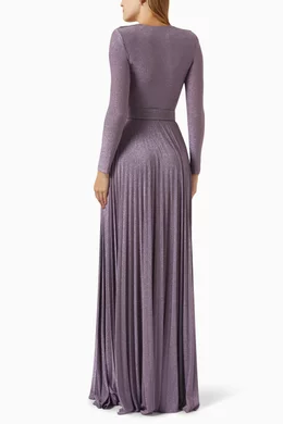 Buy Elisabetta Franchi Purple Belted Maxi Dress in Lurex