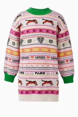 Buy KENZO KIDS White Jungle Game Jacquard Sweater Dress in Cotton blend Online for Girls Ounass Saudi